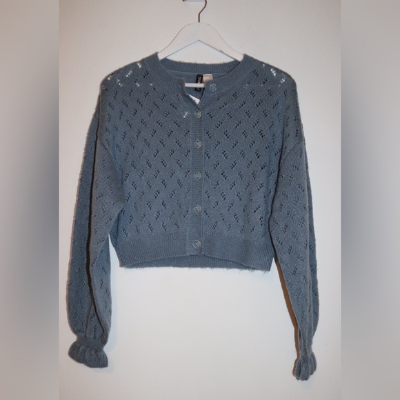 H&M | blue Pointelle Cardigan Size Small - Picture 2 of 3
